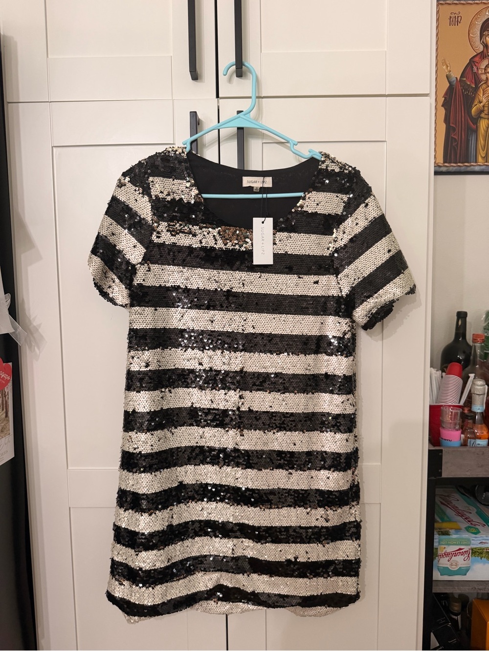 Sugarlips Black and White Sequin Stripe Party Dress for Kids